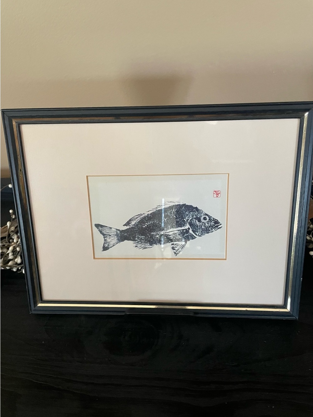 Vintage 1976 8”x10” Framed B. Sorrell ‘Fish Print’ Rice Paper Print